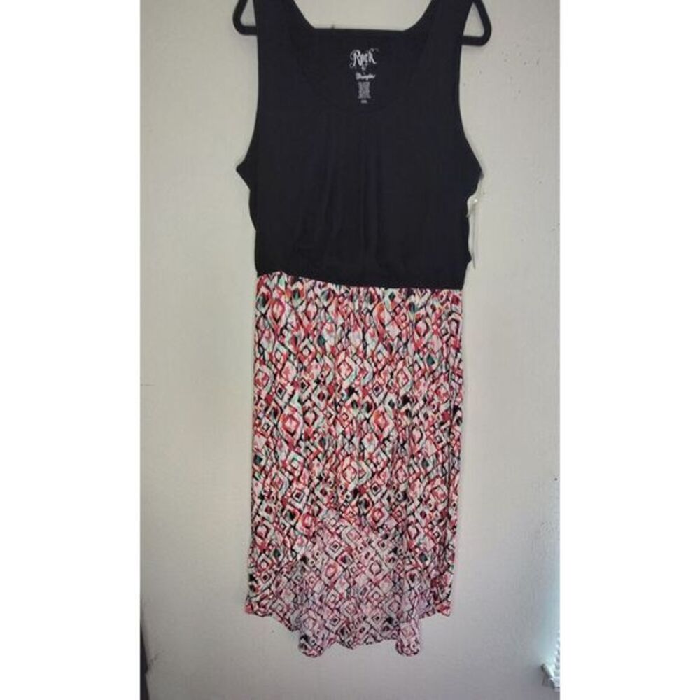 47 Rock By Wrangler Black/Multicolored Geometric Print High Low Dress Size 2xl